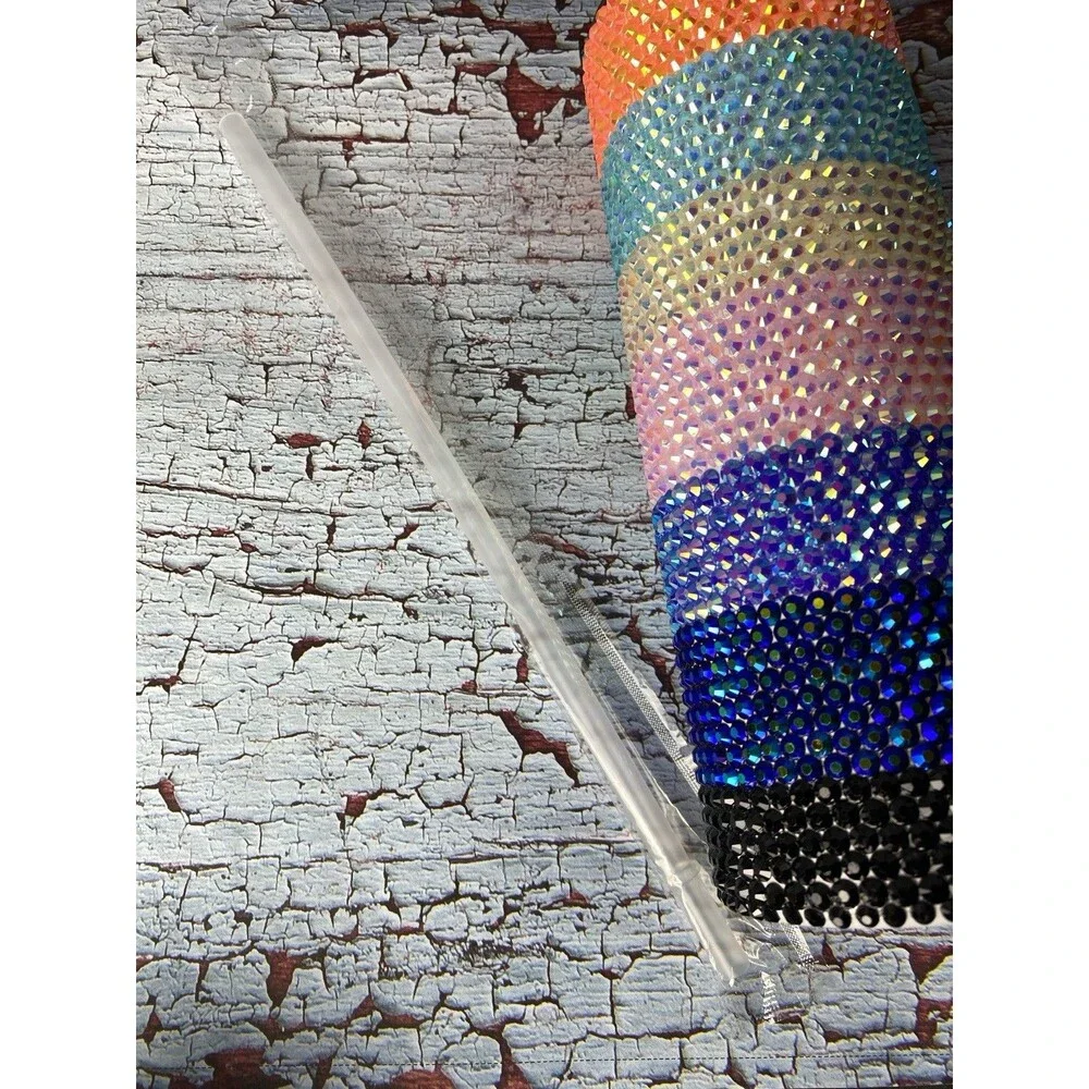 Multicolor Handmade Rhinestone Tumbler W/Handle 20oz Skinny W/Lid & Straw